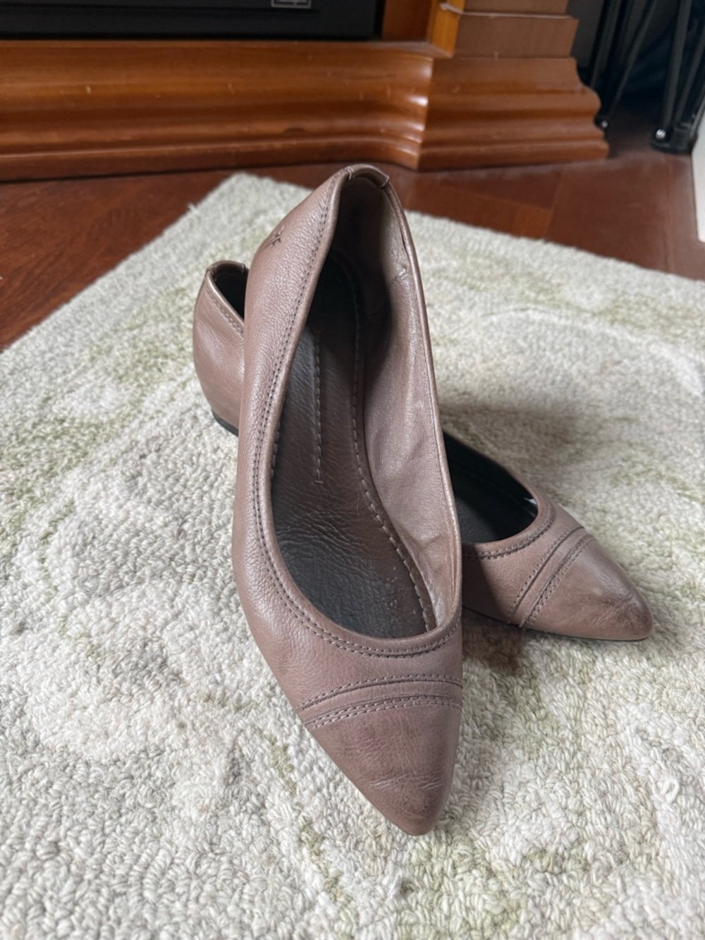 Frye Alicia Taupe Pointed-Toe Leather Flats